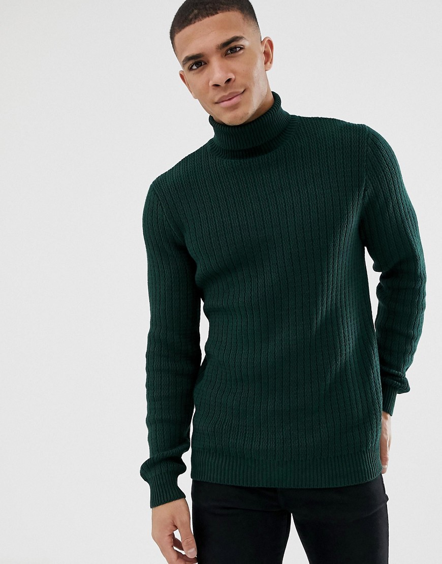 New Look textured knit roll neck jumper in green