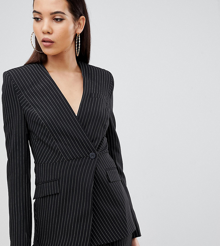 ASOS DESIGN Tall suit blazer with sharp shoulders in cut about pinstripe