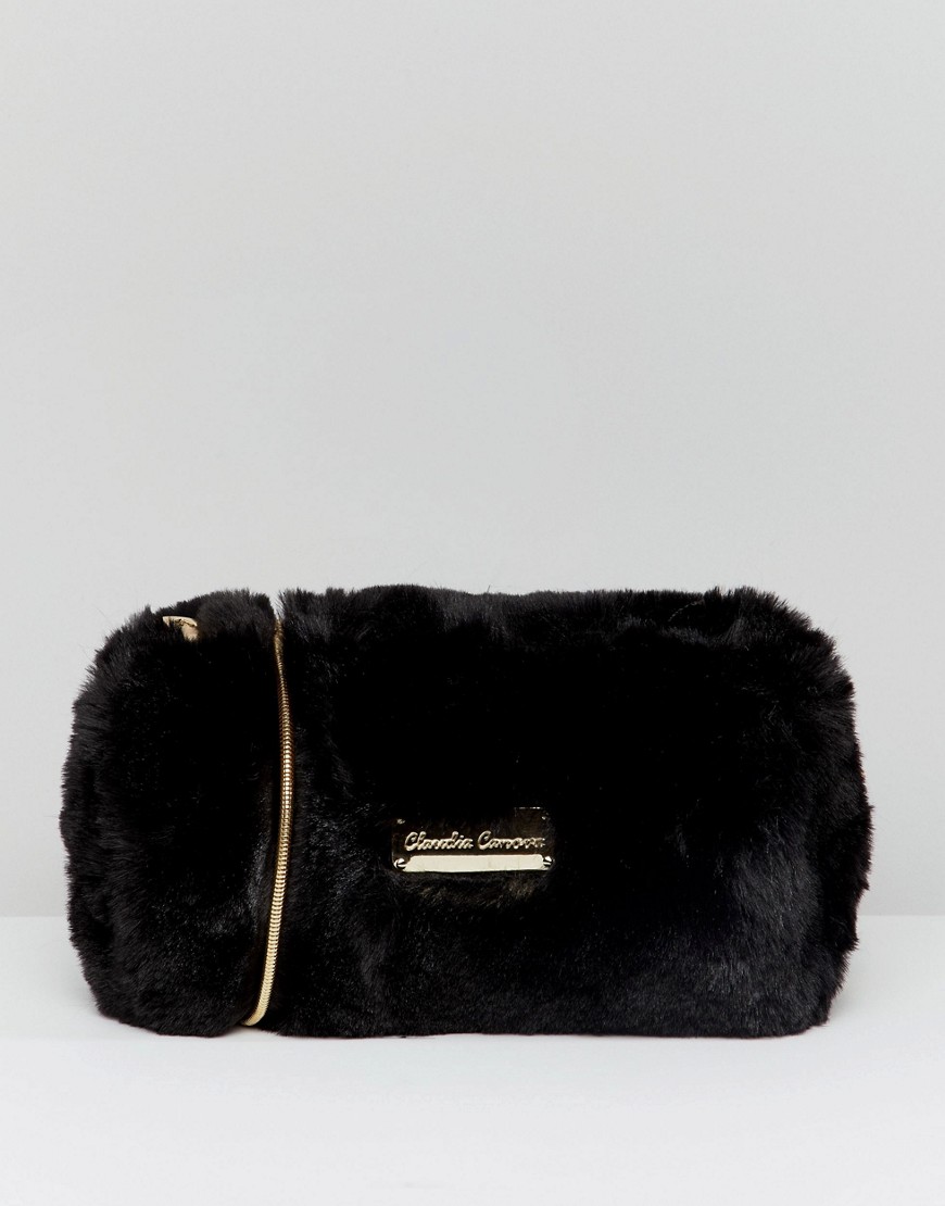 Claudia Canova soft faux fur cross body bag with zip top opening and metal detail