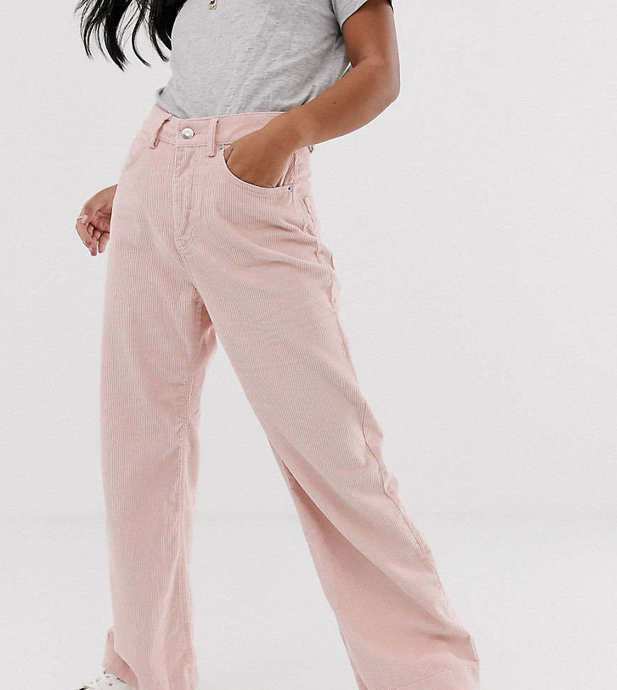 Vero Moda Petite wide leg cord trousers in pink