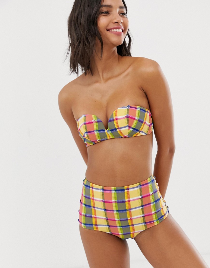 & Other Stories padded bikini top in multi check