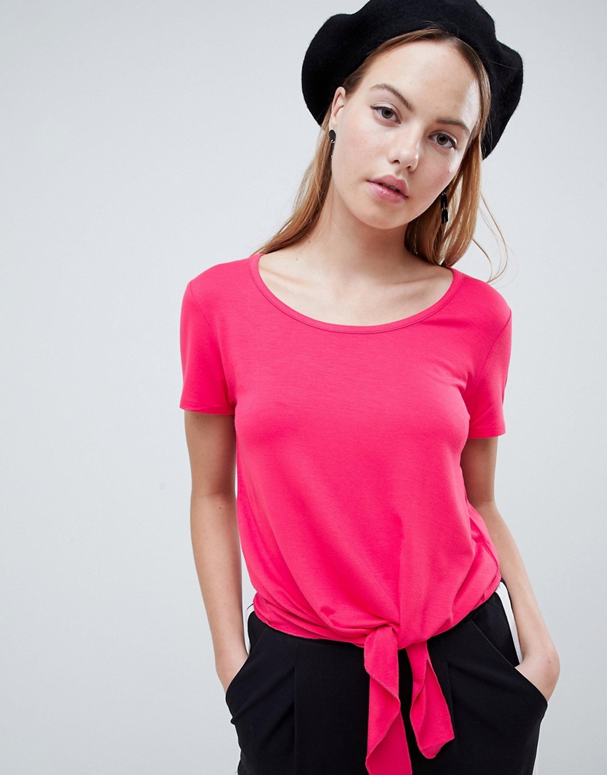 Only Ena Bow Front Crop T-shirt - Rose red
