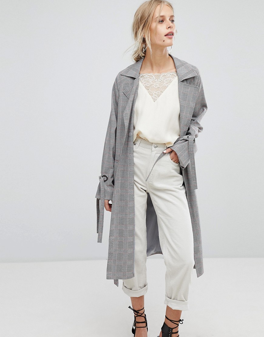 Current Air Check Duster Coat with Tie Sleeve Detail