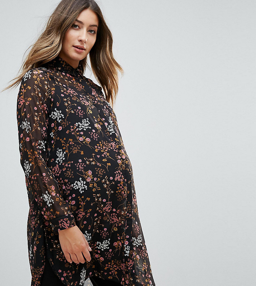 New Look Maternity Floral Printed Shirt - Black pattern