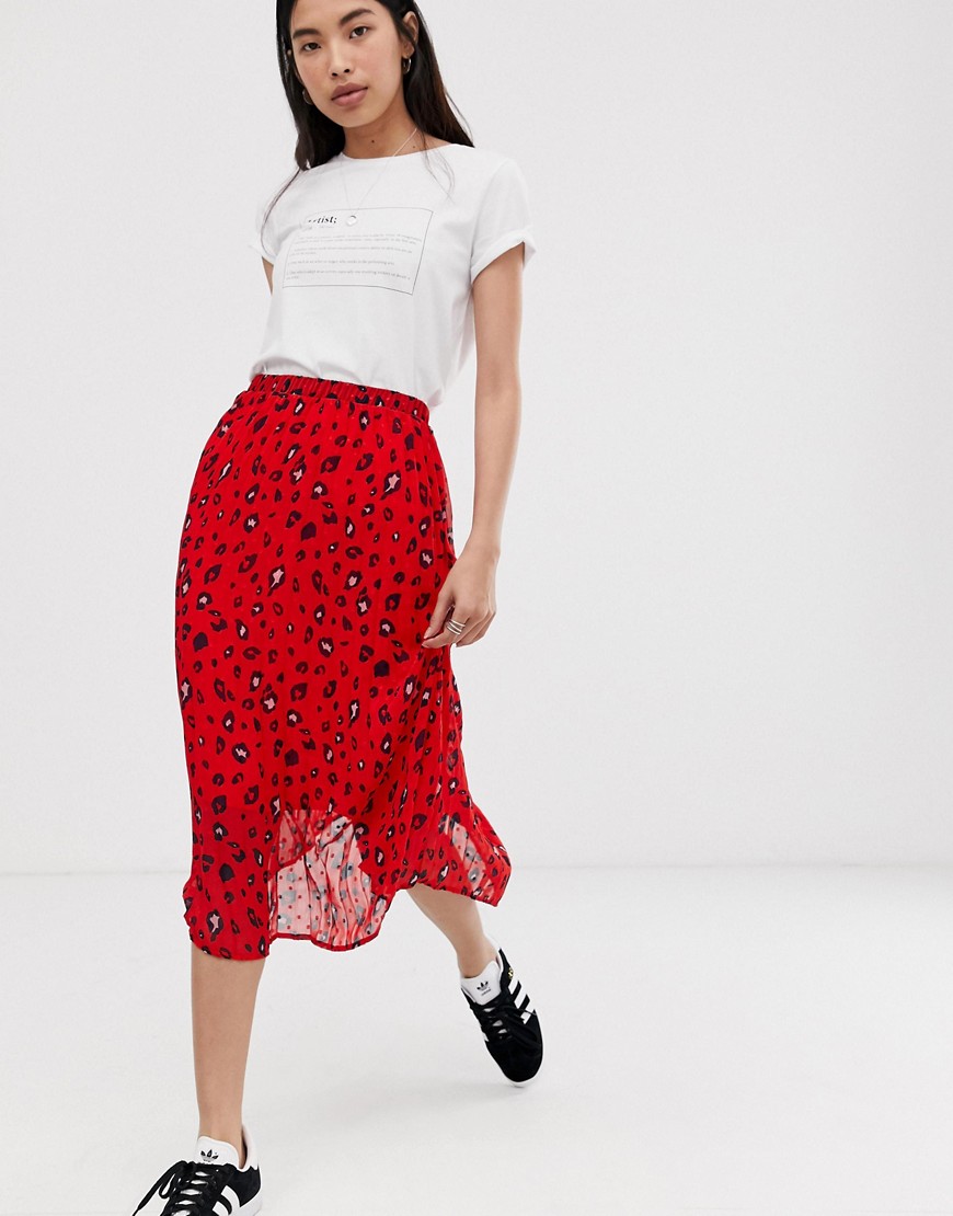 Selected leopard print plisse midi skirt
