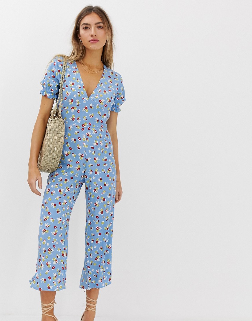 Faithfull Mallory floral jumpsuit with frill sleeve
