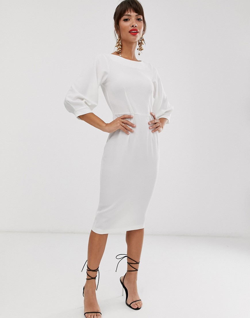 Closet London pencil dress with 3/4 sleeve in ivory