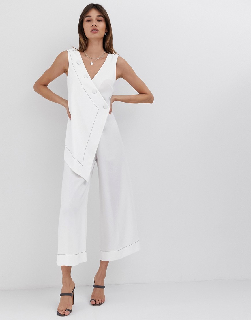 ASOS DESIGN button detail jumpsuit with overlay in white