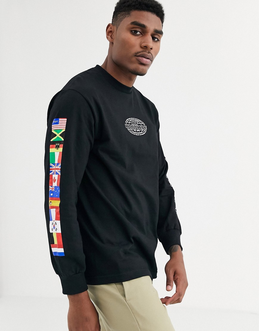 HUF World Tour long sleeve t-shirt with arm print in black