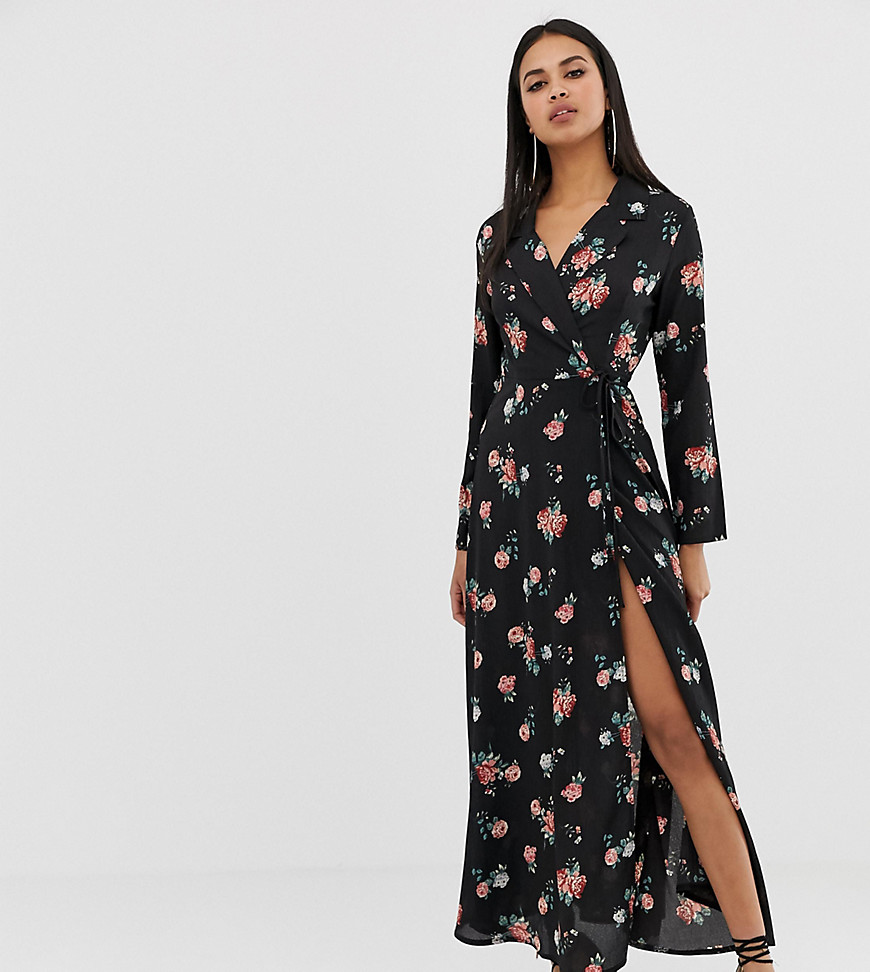 Prettylittlething wrap maxi dress in floral print