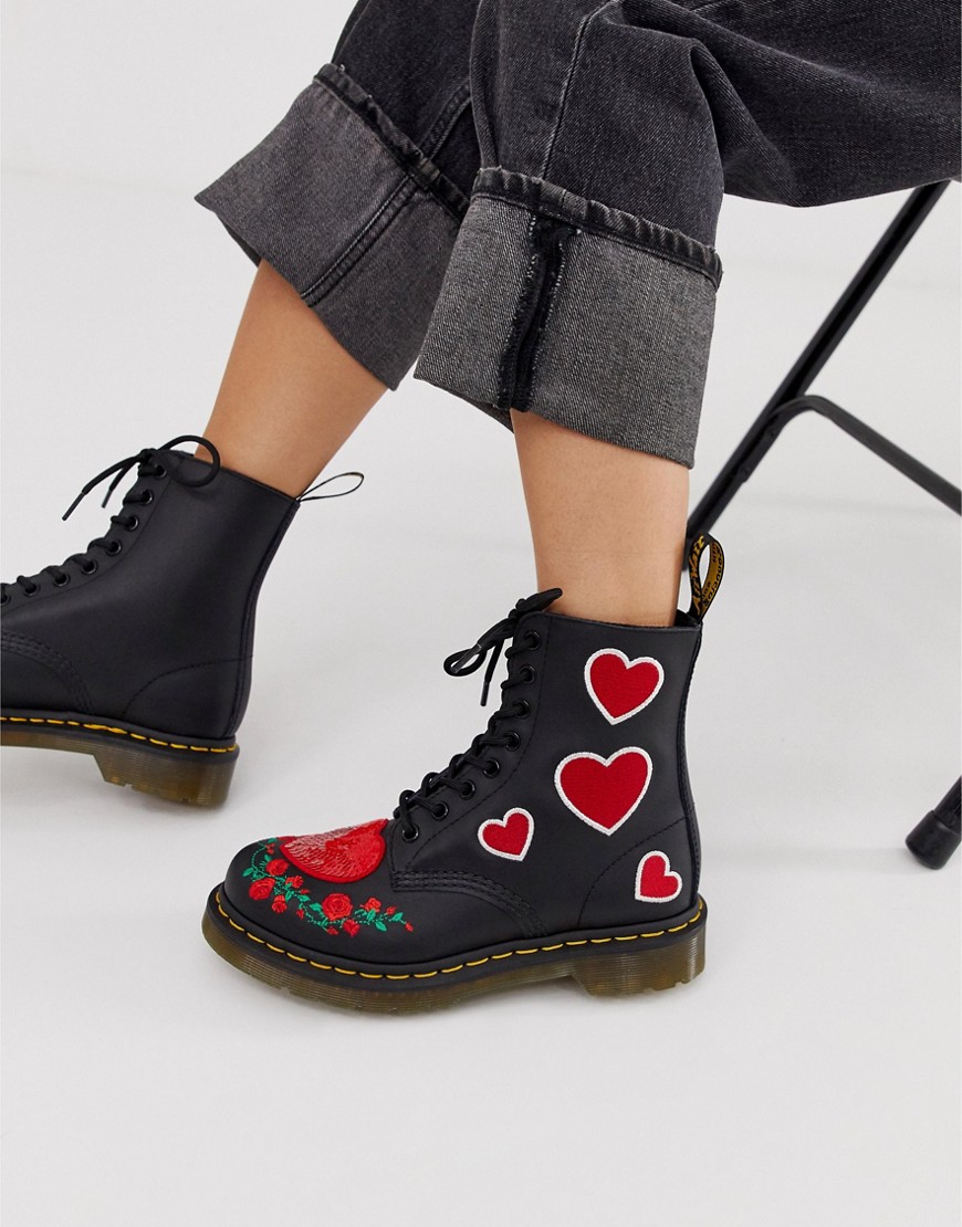 Dr Martens 1460 Pascal embroidered heart leather boots in black