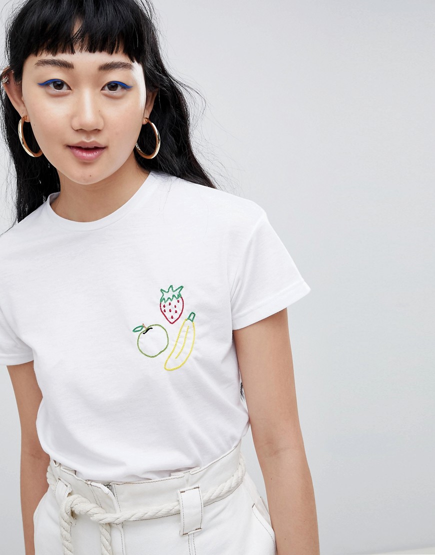 ASOS Made In Kenya Hand Embroidered T-Shirt With Fruit - White