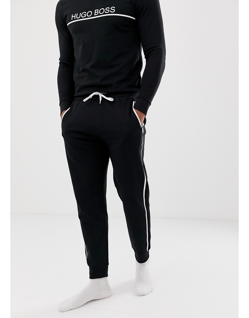 BOSS Bodywear logo taped cuffed joggers in black
