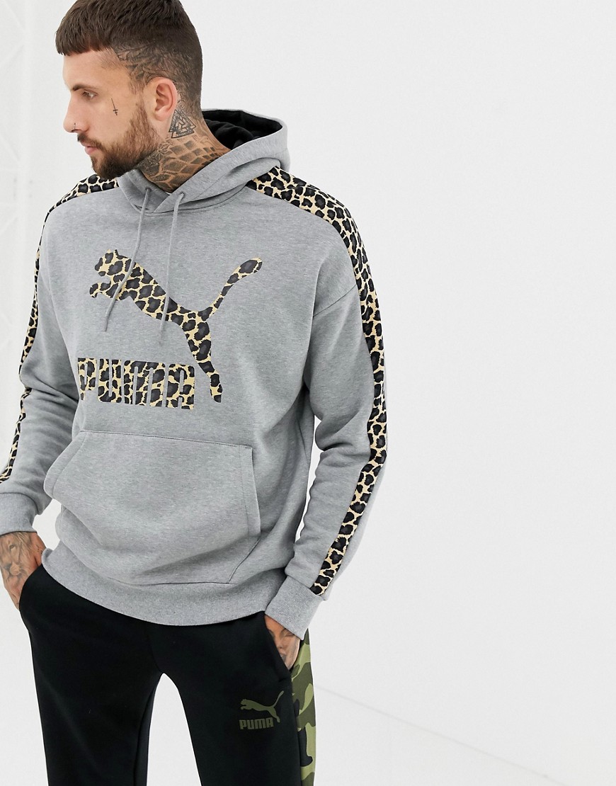 Puma pullover hoodie with cheetah side stripe in grey