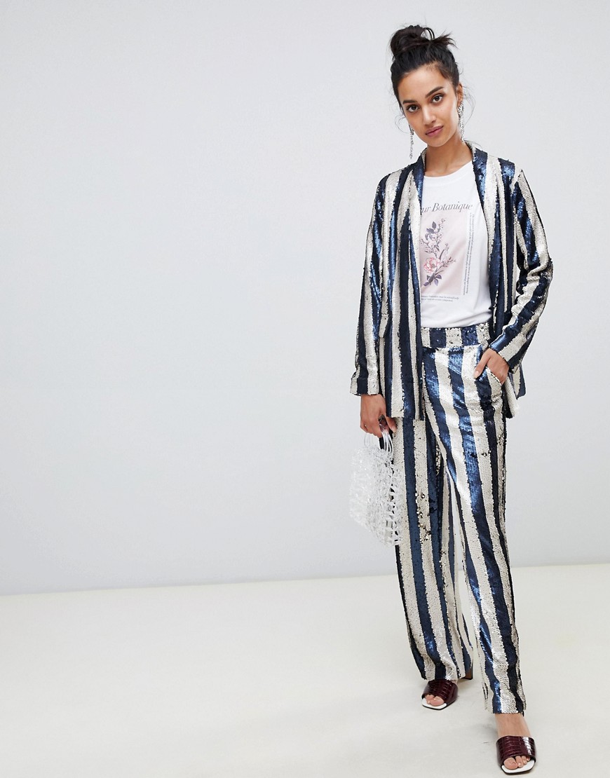 Lost Ink straight leg trousers in sequin stripe co-ord