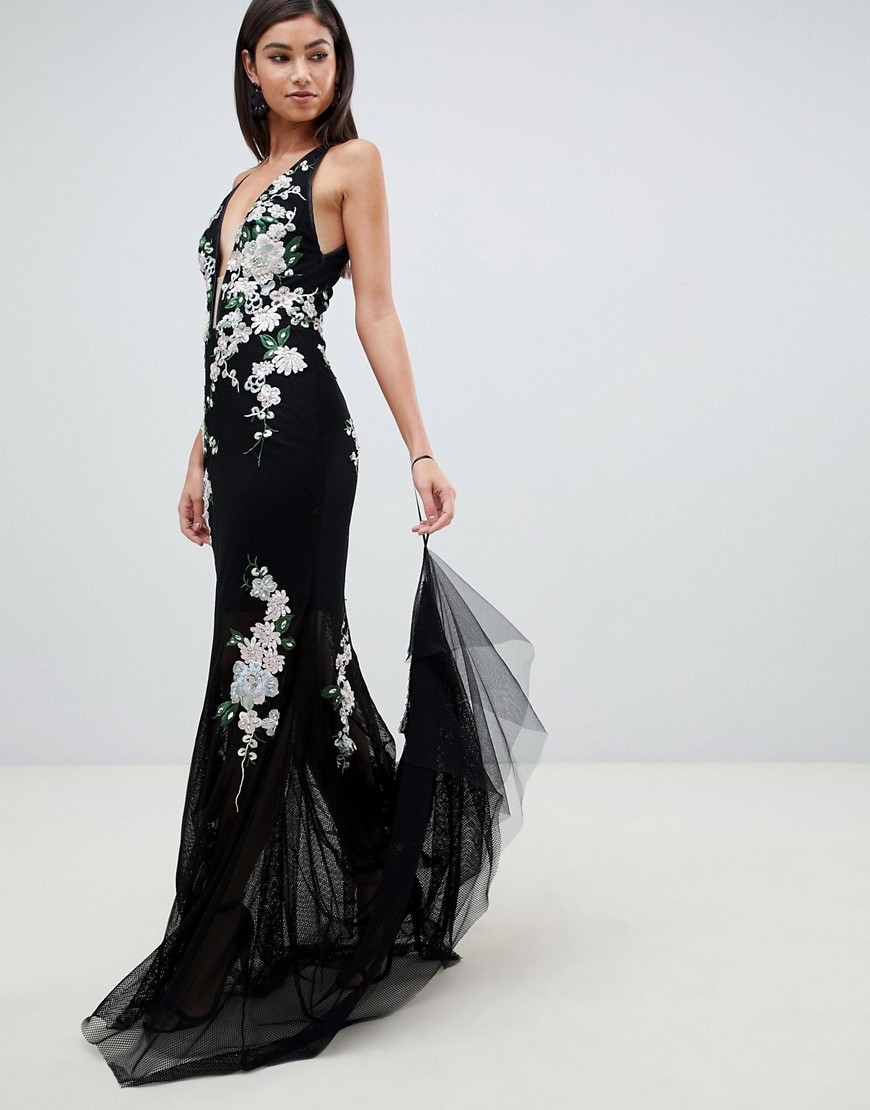 Forever Unique embellished fishtail maxi dress