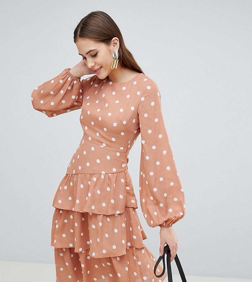 Fashion Union Tall Open Back Midi Dress With Tiered Skirt In Vintage Spot
