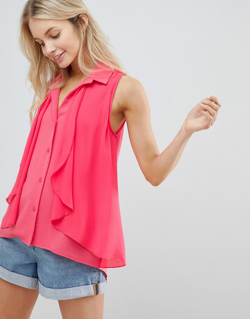 QED London Sleeveless Shirt With Draping - Coral