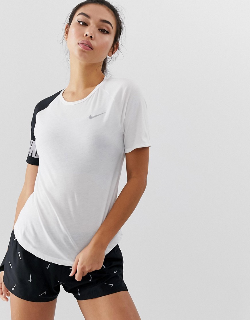 Nike Running Black And White Colourblock Miler T-shirt