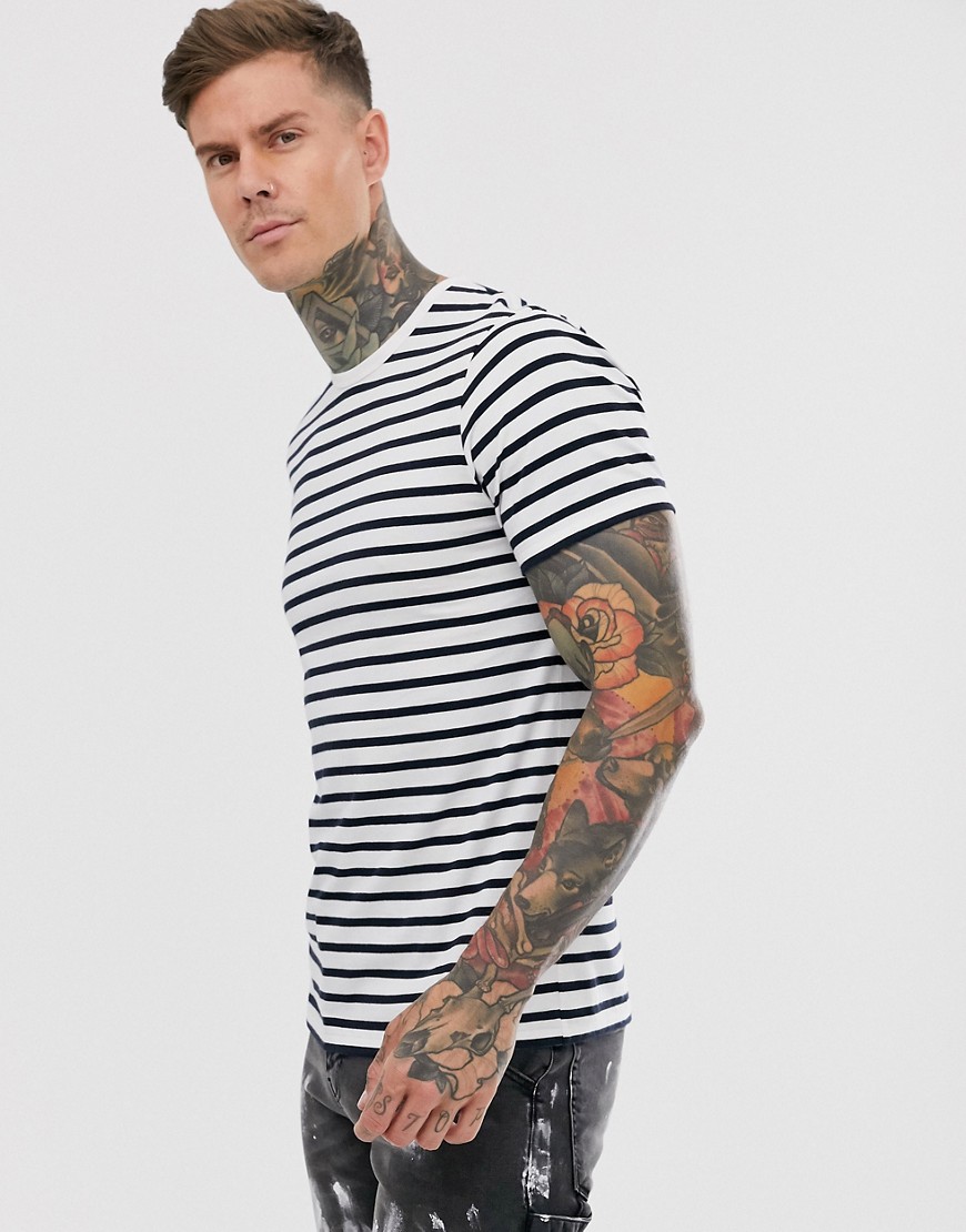 Topman t-shirt in navy & white stripe