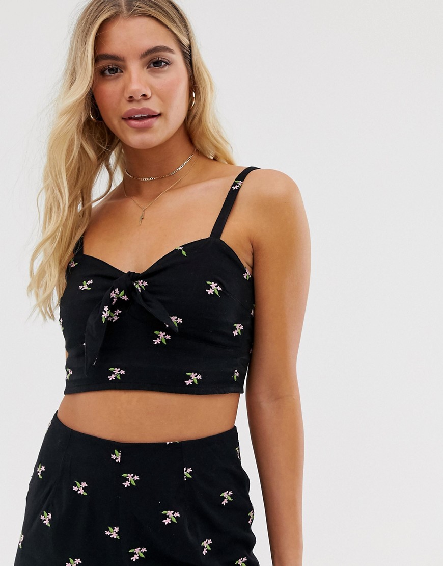 Miss Selfridge bralet with tie front in ditsy floral