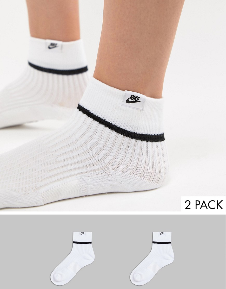 Nike 2 Pack Essential White Ankle Socks - White