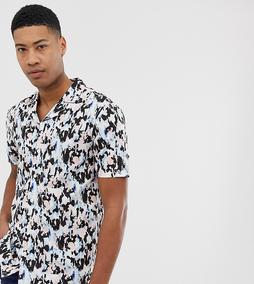 Another Influence abstract camo revere collar short sleeve shirt