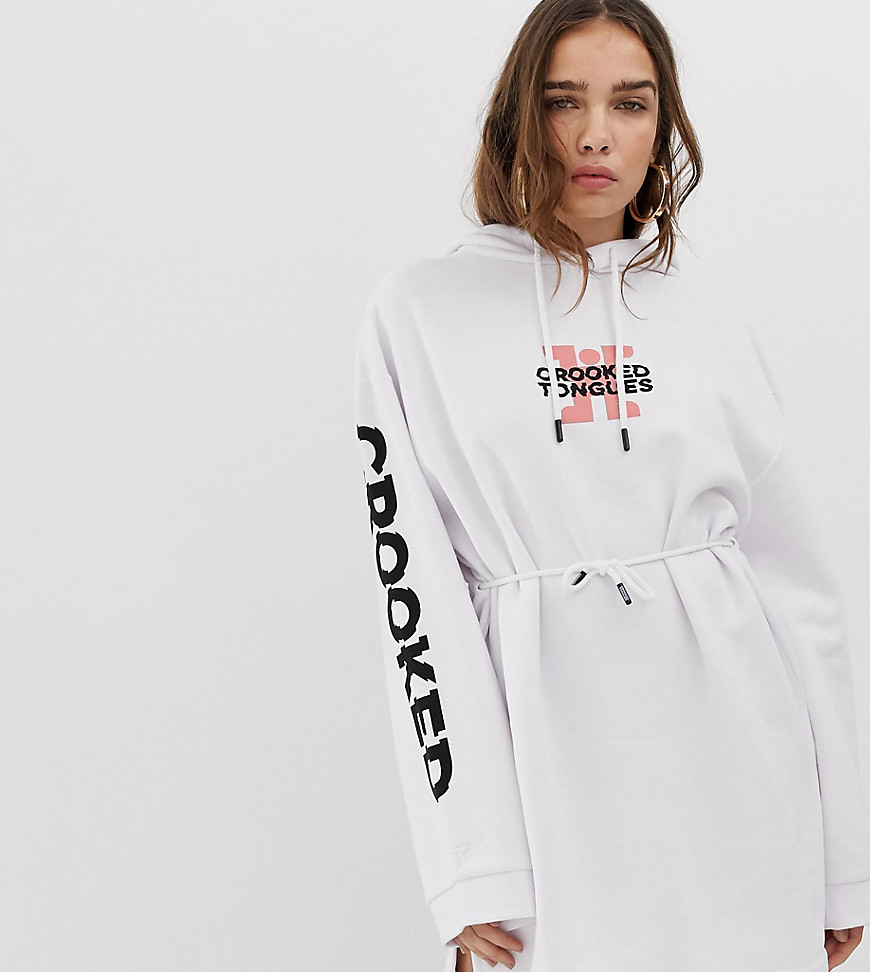 Crooked Tongues oversized hoodie dress logo print and drawcord back