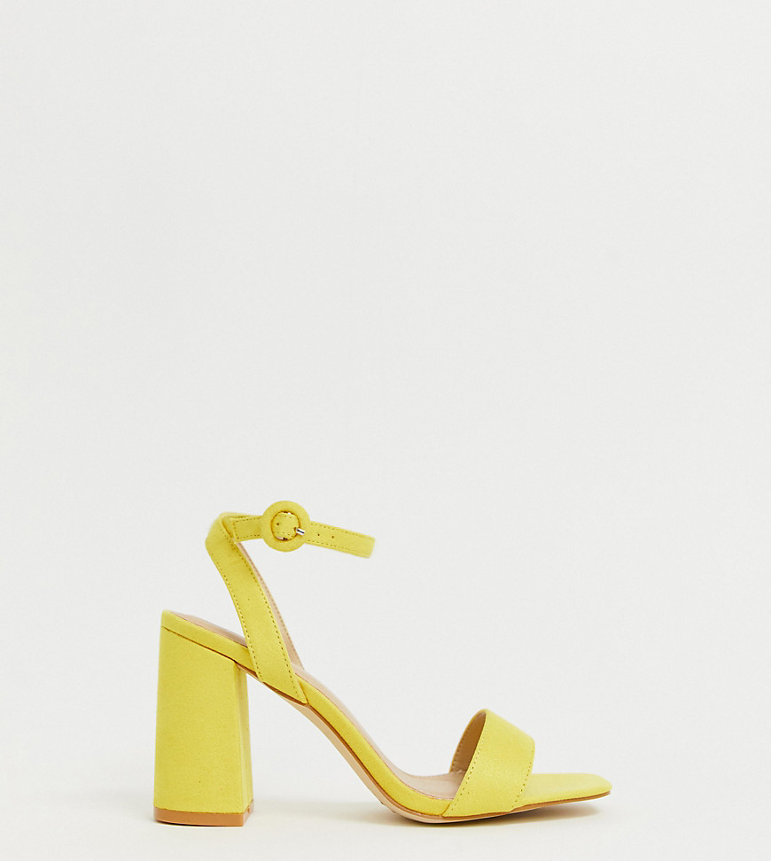 RAID Wide Fit Exclusive Wink yellow square toe block heeled sandals