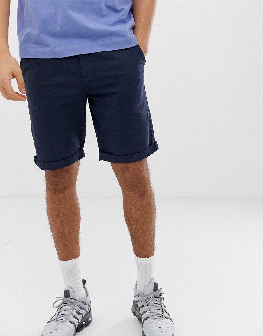 Solid regular fit chino shorts in navy