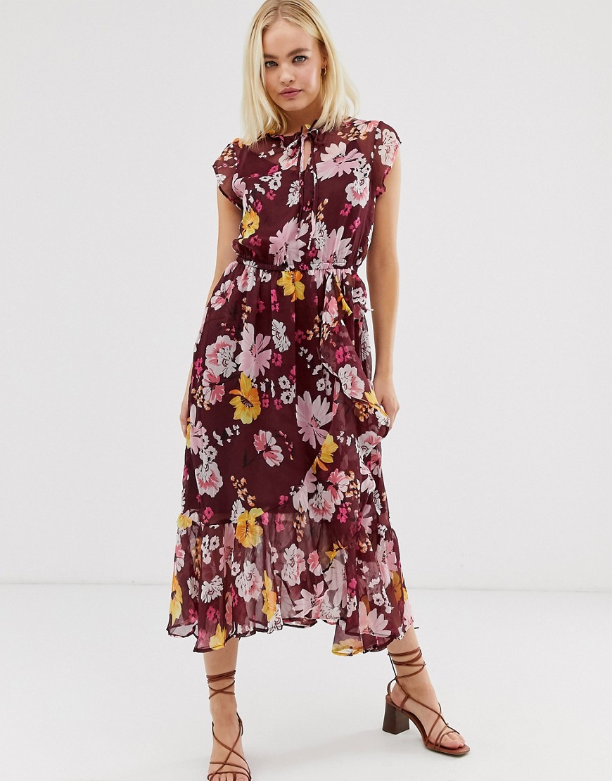 Soaked In Luxury foral high neck midi dress with wrap detail