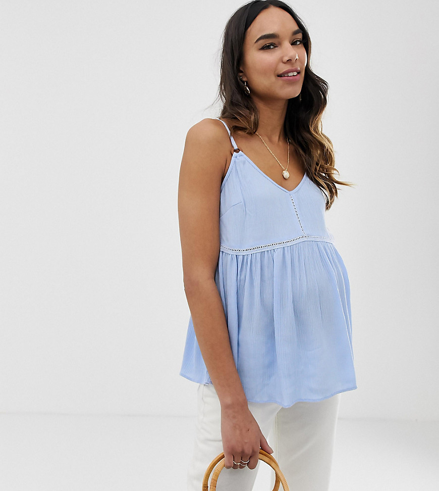 ASOS DESIGN Maternity crinkle cami with lace inserts and ring detail sun top