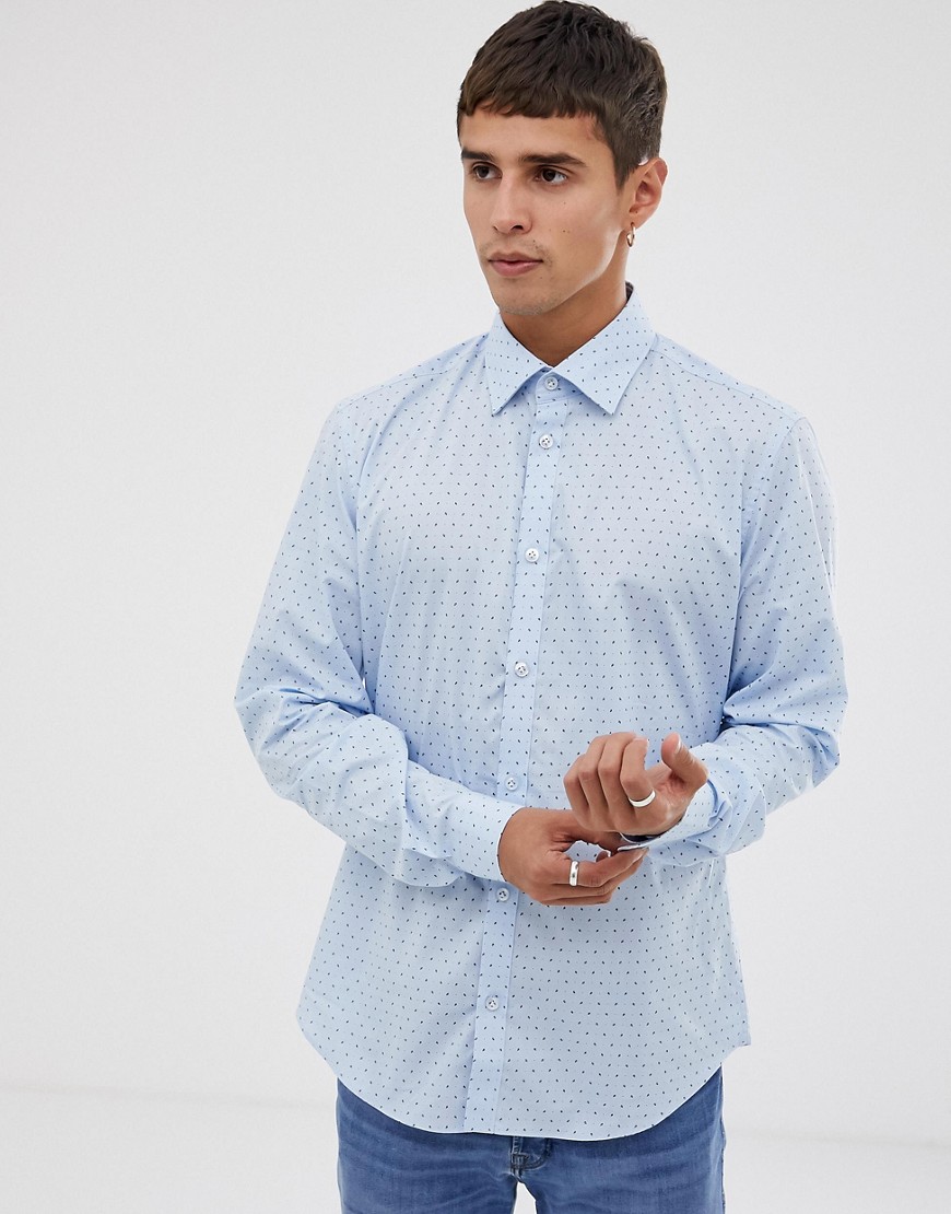 Esprit slim fit shirt with micro print in light blue