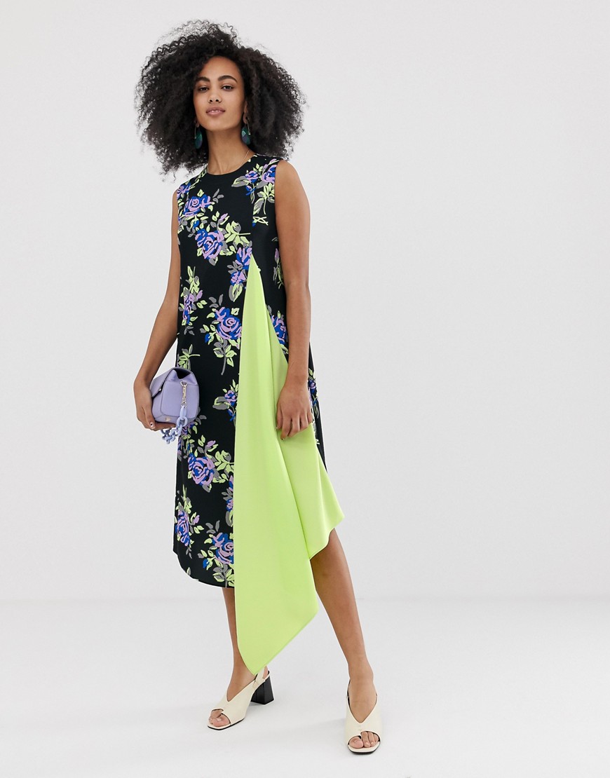 ASOS WHITE sleeveless dress with lime pleat front