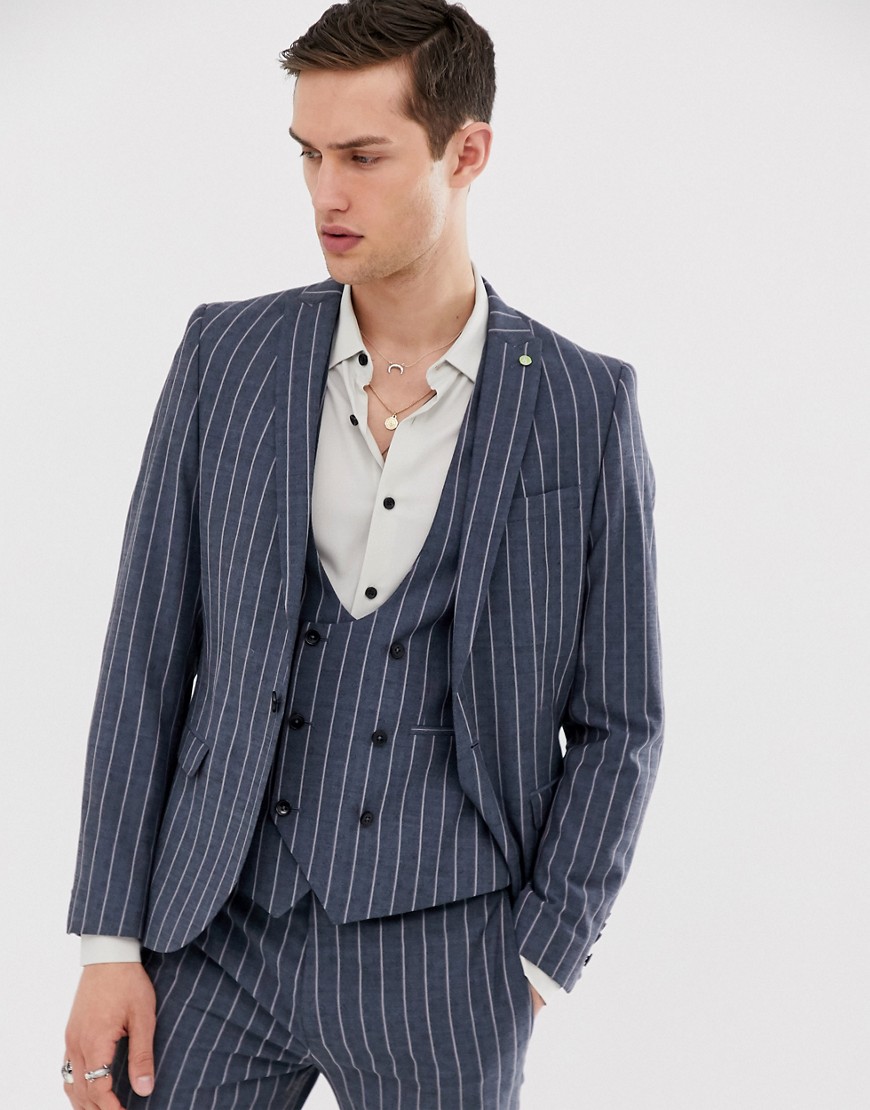 Twisted Tailor super skinny suit jacket in blue pinstripe