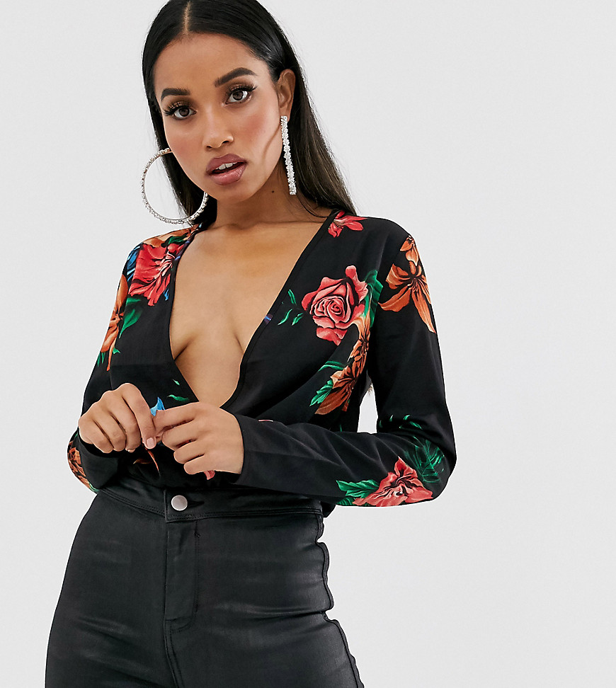 Missguided Petite plunge bodysuit in floral print