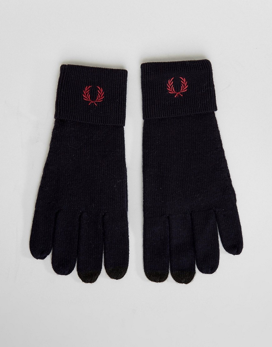 Темно-синие перчатки из мериносовой шерсти с логотипом Fred Perry 