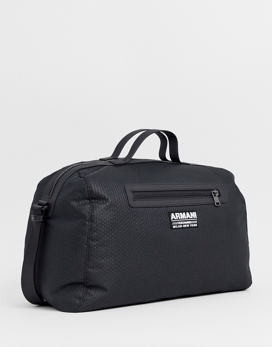 Armani Exchange nylon logo holdall bag in black