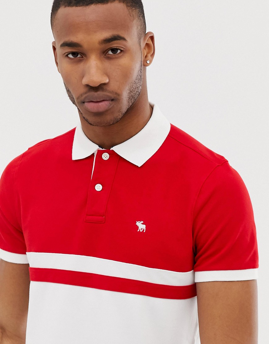 Abercrombie & Fitch icon logo buoy stripe polo in red/white