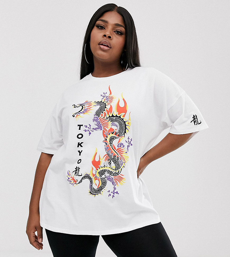 ASOS DESIGN Curve oversized t-shirt with dragon print in white