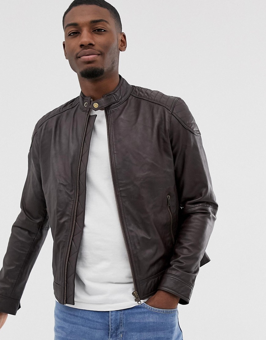 Barneys Originals quilted leather jacket in brown