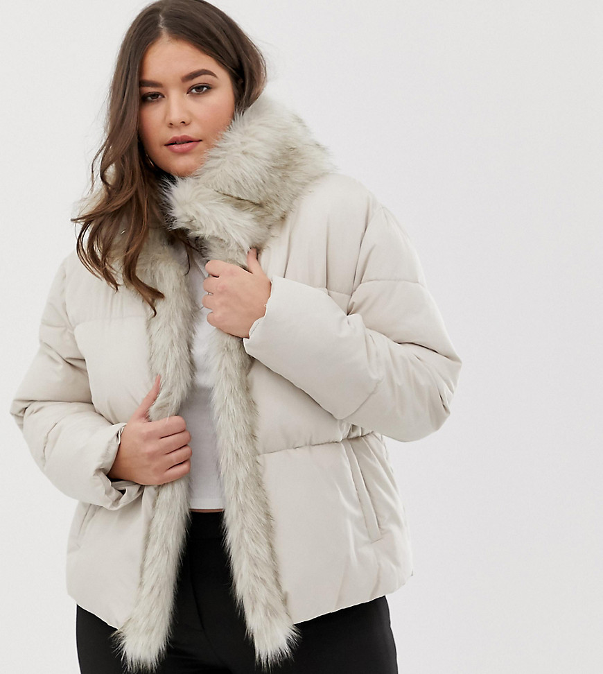 Lost Ink Plus Padded Jacket With Faux Fur Trim