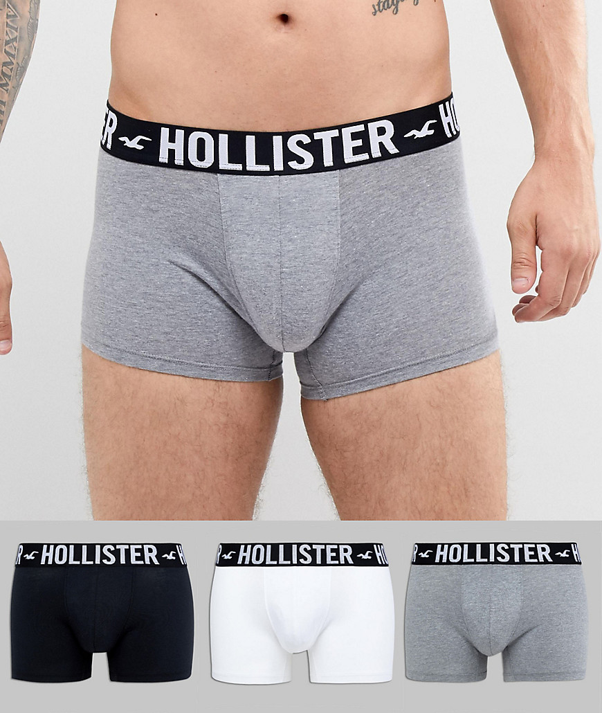 Hollister 3 pack trunks logo waistband in black/grey/white - Black/grey/white
