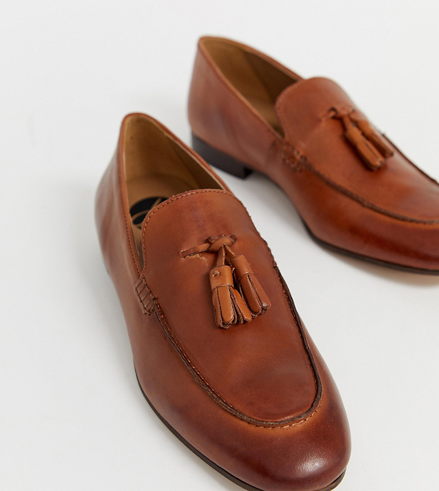 H by Hudson Wide Fit Bolton tassel loafers in brown leather