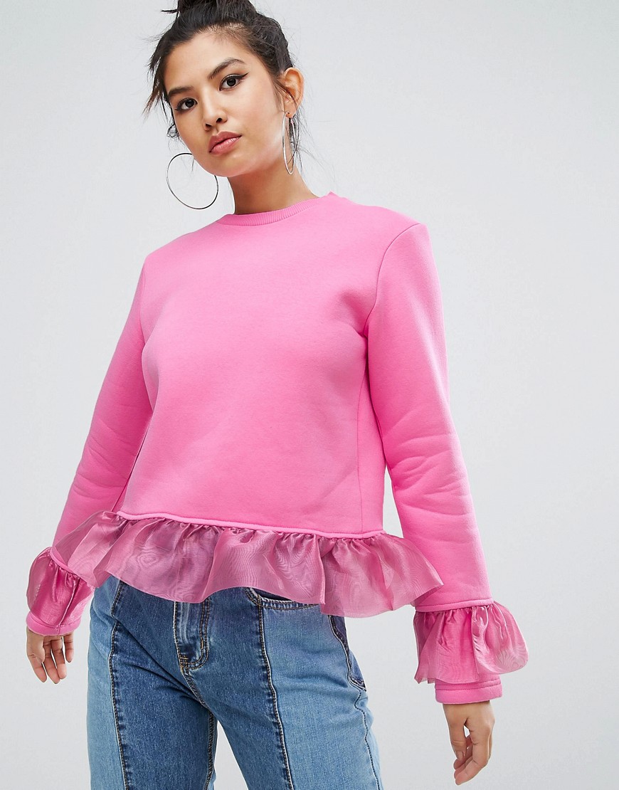 Kubban Ruffle Detail Sweatshirt - Pink