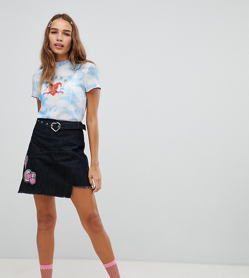 Cli Cli By Clio Peppiatt denim mini skirt with patches