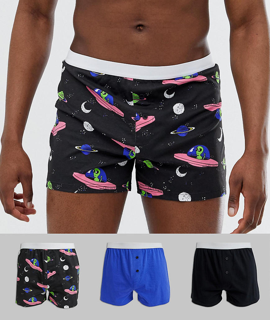 ASOS DESIGN 3 pack jersey boxers in space print save