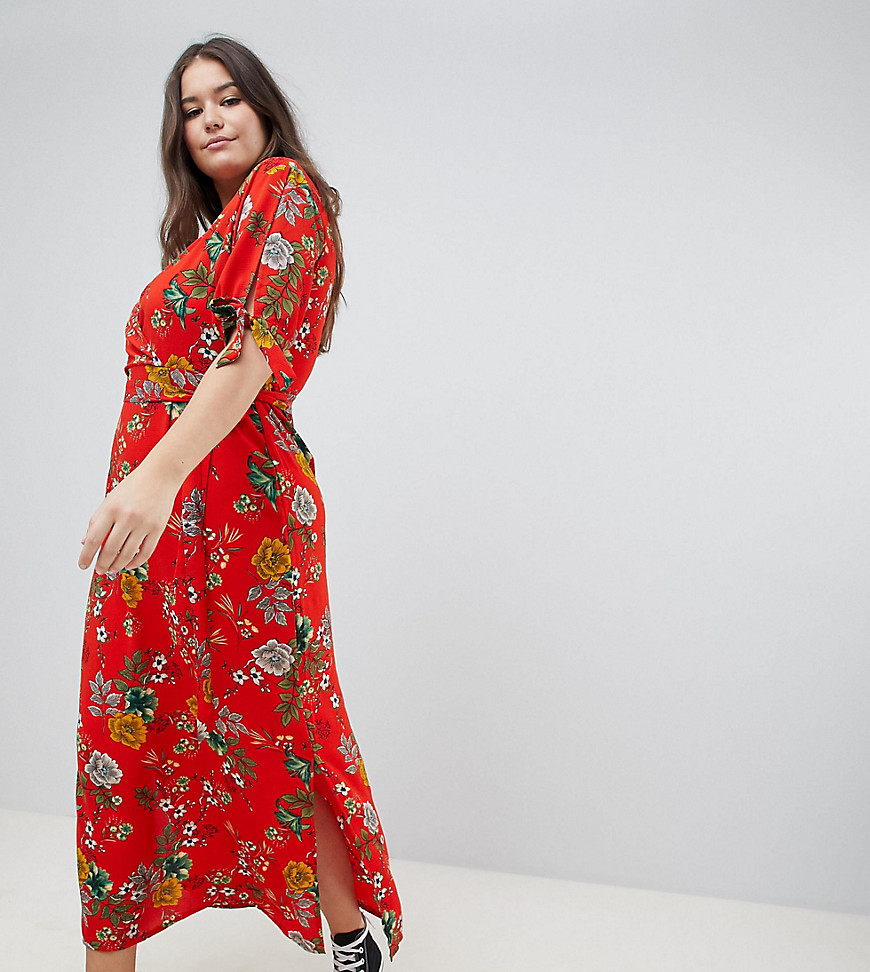 New Look Curve wrap maxi dress in red