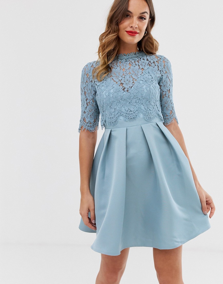 Little Mistress 3/4 sleeve skater dress with lace upper