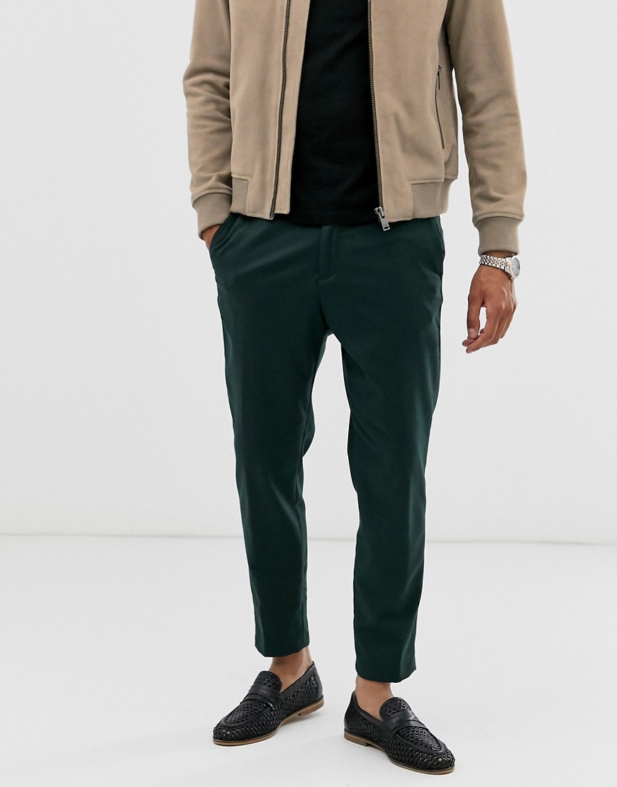 Moss London trousers with elastic waist in green